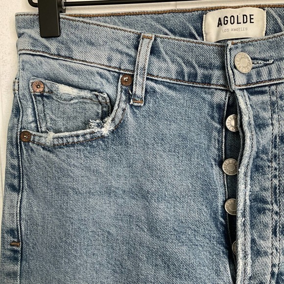 AGOLDE Crop Distressed High Rise Slim Straight Button Jeans Pants Sz 26 - Picture 7 of 15